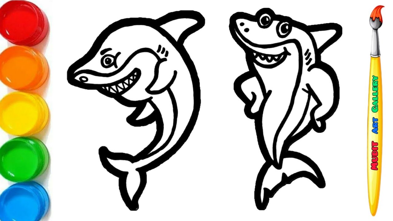 Bull Shark Drawing, Coloring and Painting For Kids | Step By Step ...