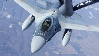 Romanian F-16 Mid Air Refueling By Us Kc-135 Stratotanker