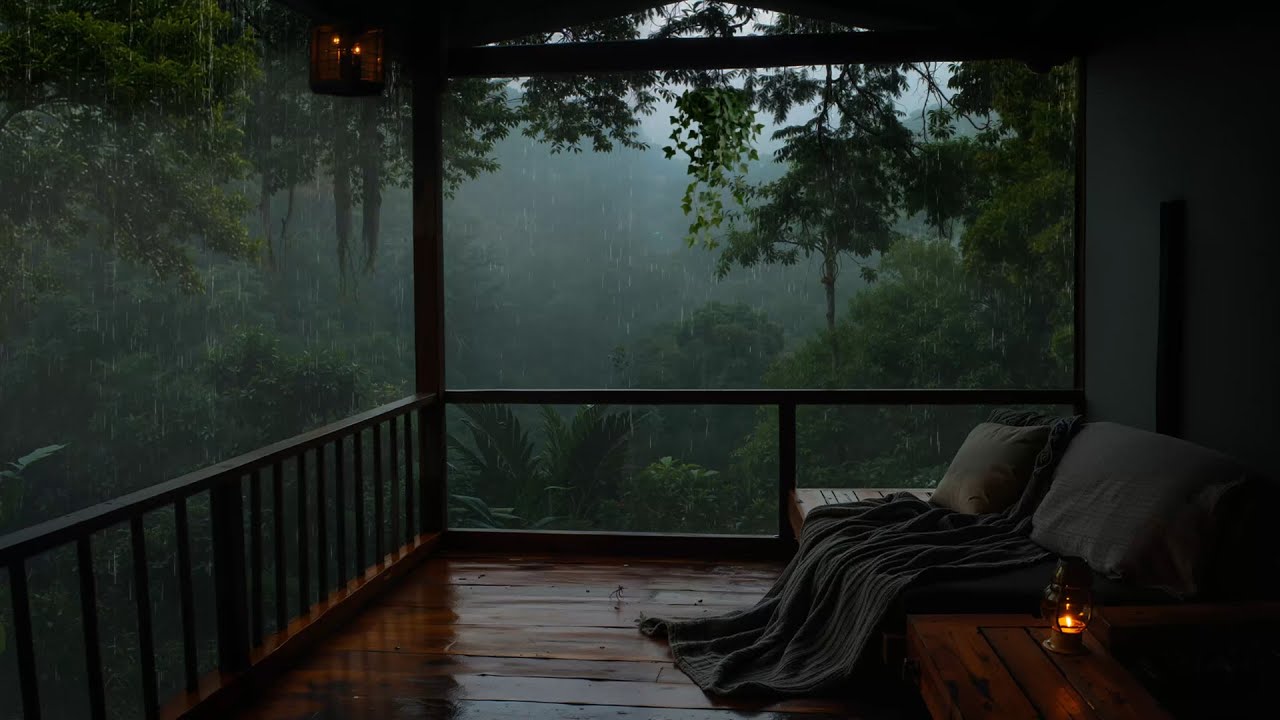 Tropical Rainfall in the Forest | Cozy Cabin with Rain Sounds for Deep ...