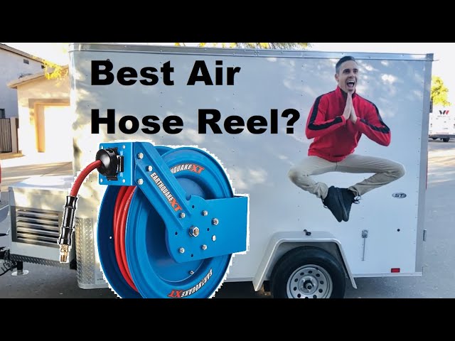 ReelWorks Air Hose Reel Retractable 3/8 Inch x 50' Feet Hybrid Polymer  Hose, Max. 300 PSI Compressor Water Plastic Spring Driven Swivel Bracket