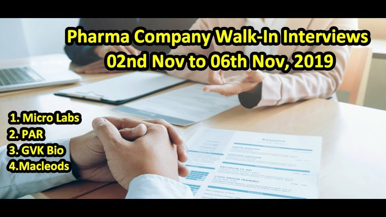 Pharma Company Walk-in Interviews 02nd Nov to 06th Nov, 2019
