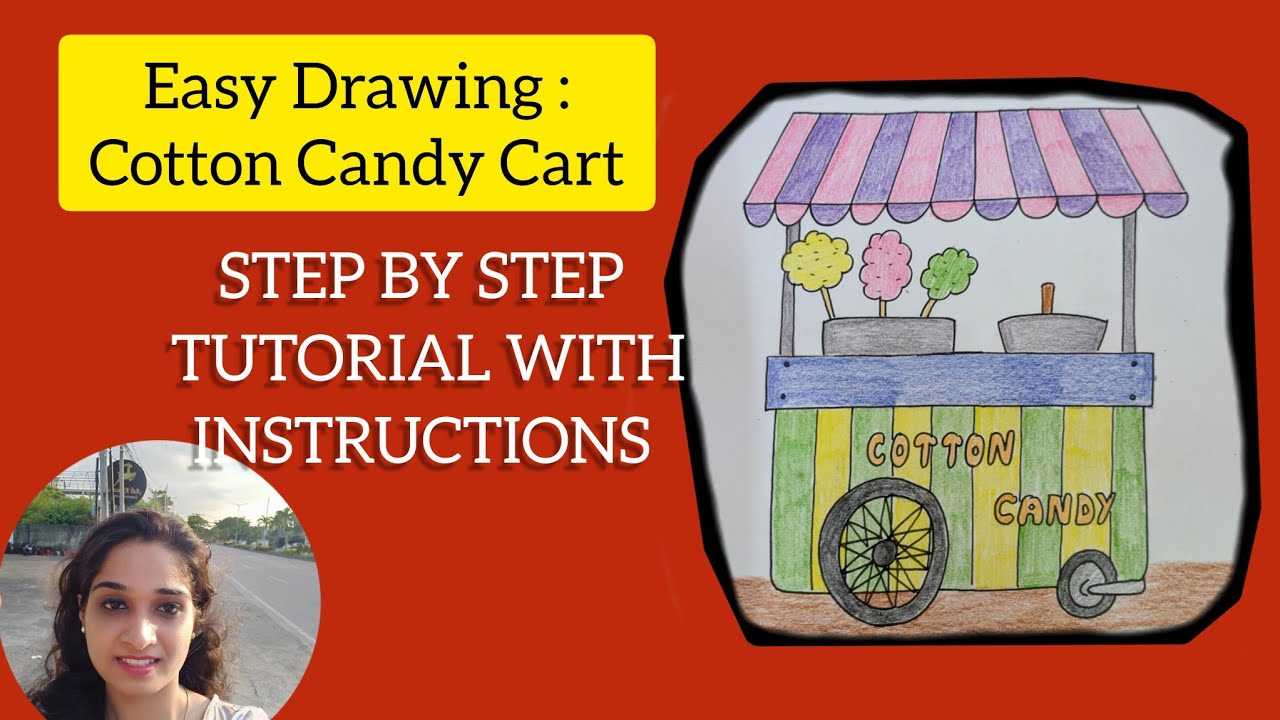 Easy Drawing : Cotton Candy Cart | Step by Step Tutorial with Instructions | @KalakritArtStudio 