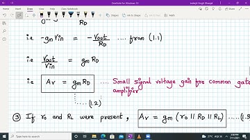 Discrete common Gate amplifier Av, Zin & Zout derivations
