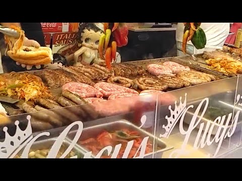 Video thumbnail: NYC Sausage and Peppers - Lucy's - New York City - San Gennaro Street Feast