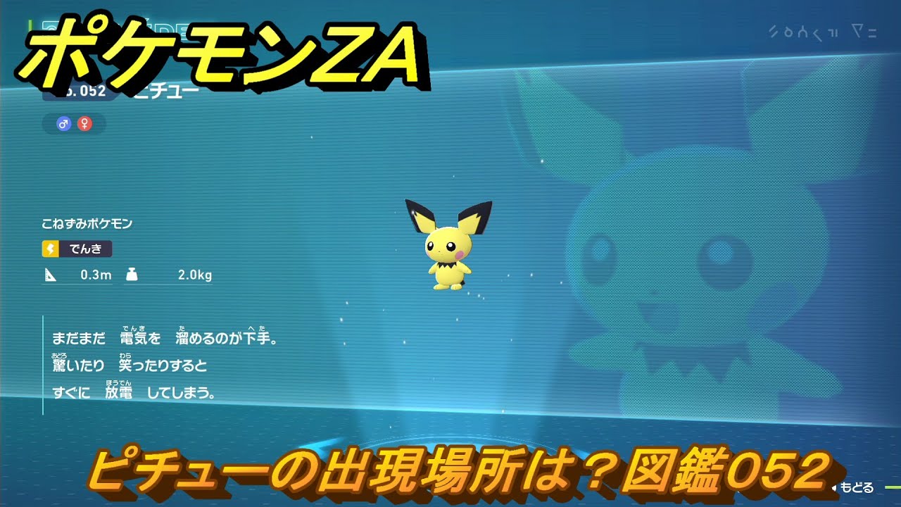 ポケモンZA ピチューの出現場所は？図鑑052 ＃22 【Pokémon