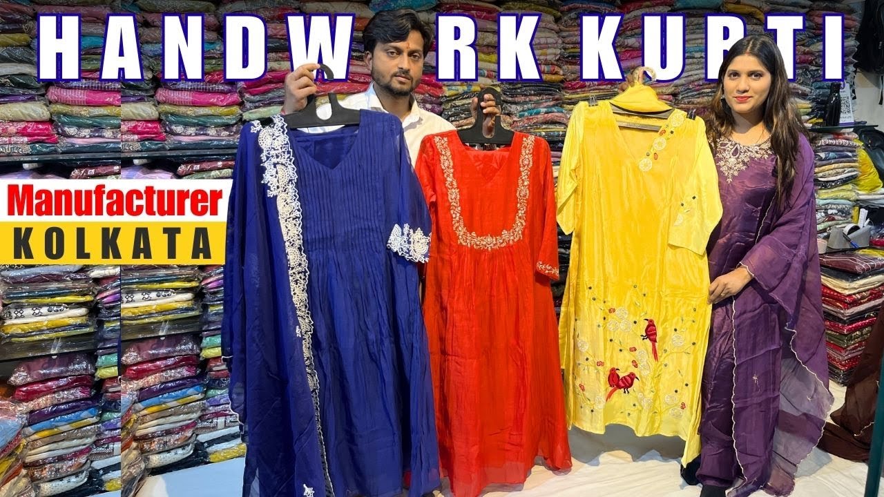 Handwork Mul Chanderi/ Crepe Kurti With Aplic Work Design Manufacturer & Wholesaler in Kolkata