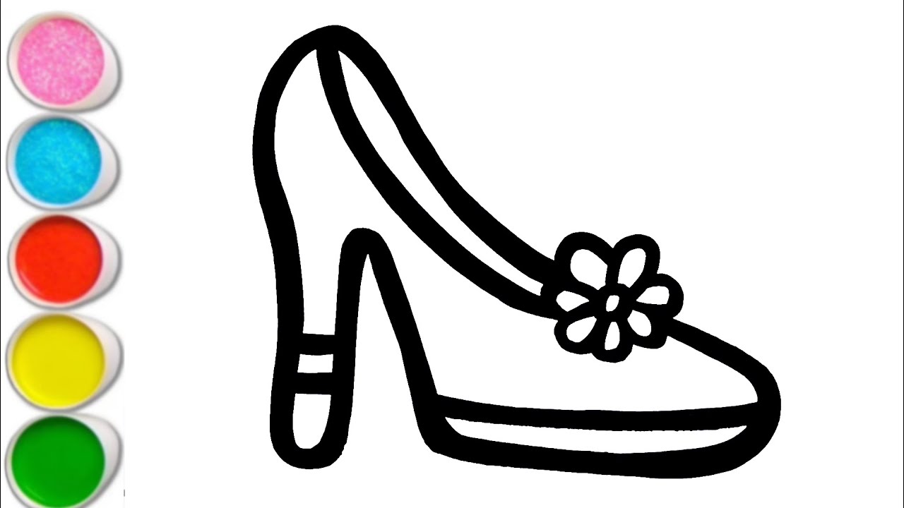 PRINCESS SHOE DRAWING, colouring and painting for, Toddlers | & kid's | How to Draw Cute Shoe