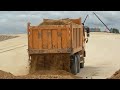 SHACMAN Dump Truck Unloading Soils And Amazing Bulldozer Pushing Soils