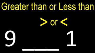 9 is less than or greater than 1 . Greater than less than symbol
