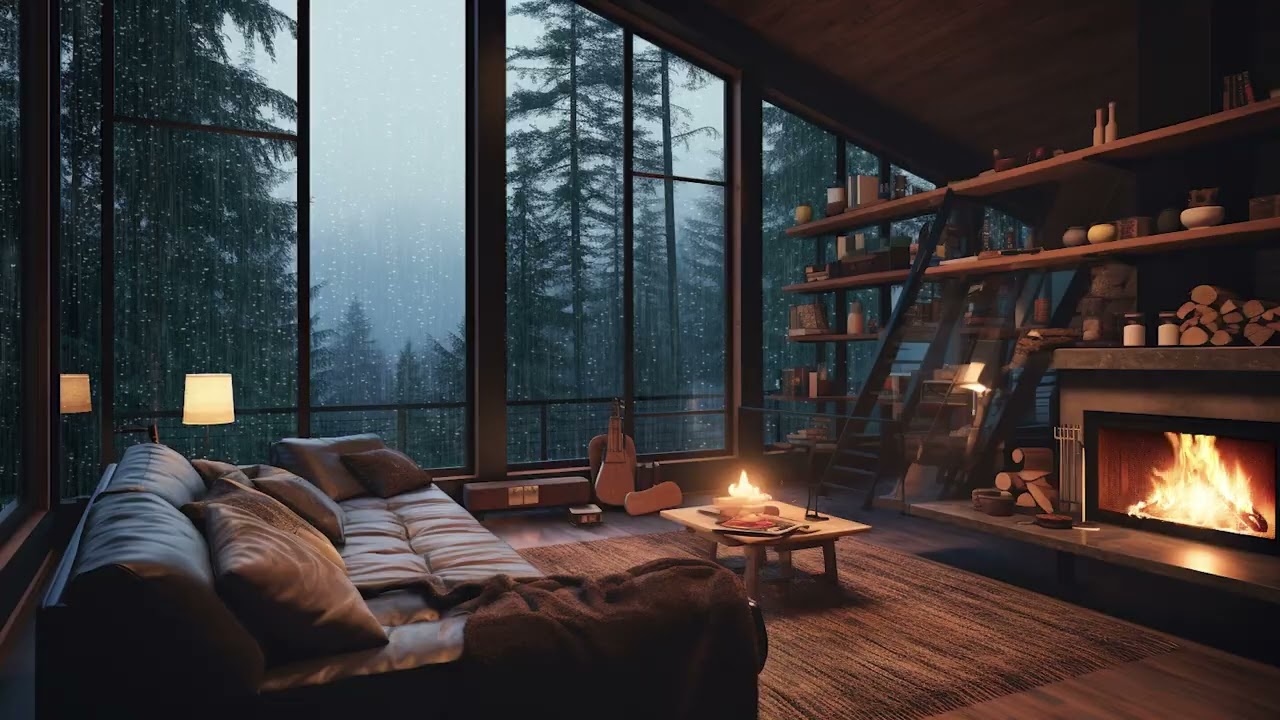Heavy Rain And Crackling Fireplace Sounds For Deep Sleep And Cozy Night Relaxation