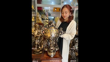 Đỉnh đồng quả bóng Lục lân vờn cầu khảm ngũ sắc 50cm