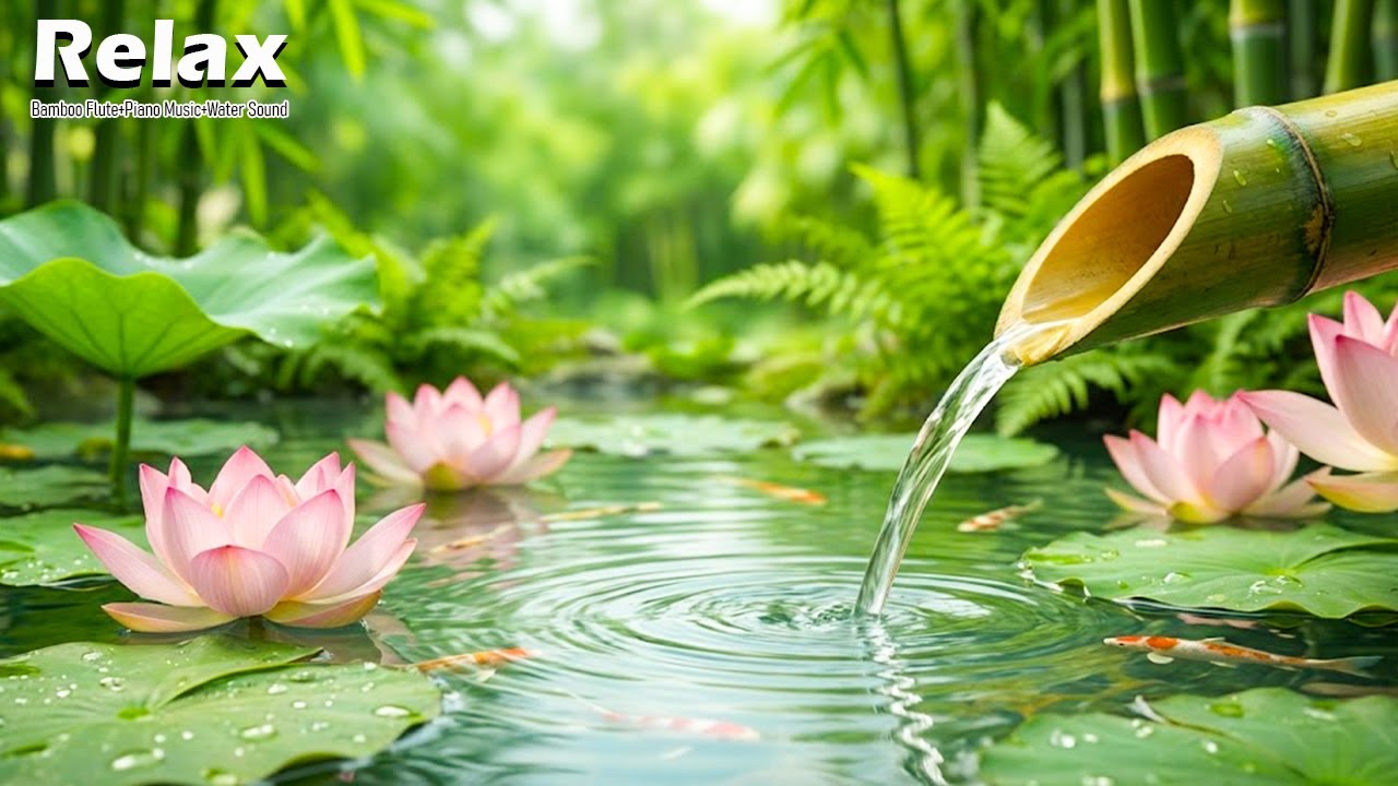 Relaxing Music with Bamboo flute Piano & Water Sounds for Sleep ...
