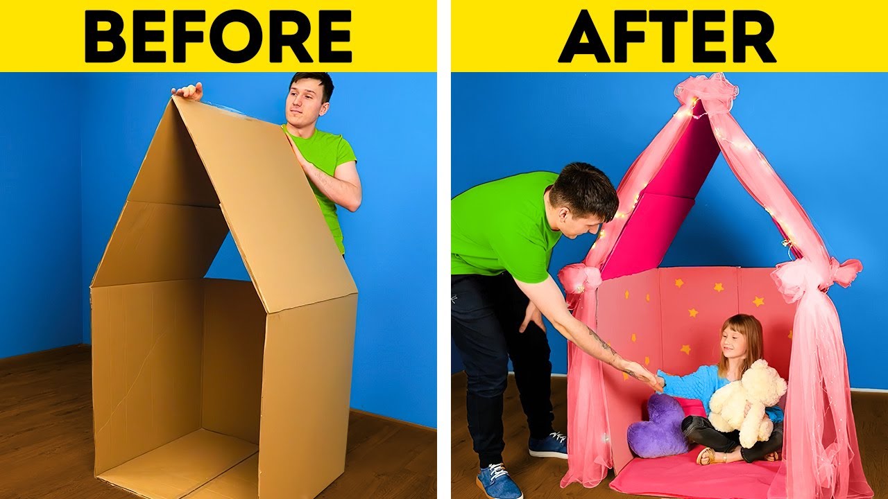 DIY CARDBOARD PLAYHOUSE || Simple Recycling House Crafts, DIY Furniture And Home Decor