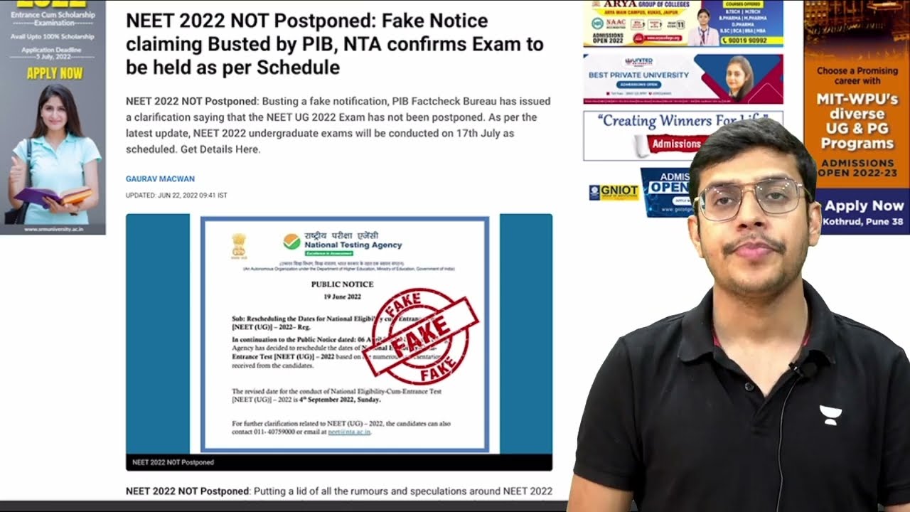 NEET 2022 Exam Postponed Nahi Hoga | 100% Confirmed By PIB & NTA | Dr. Anand Mani
