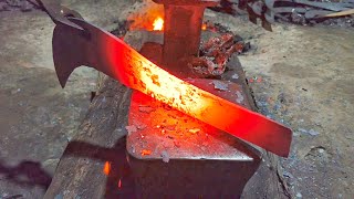 Billhook Knife Making - Forging Billhook knife from broken spring leaf