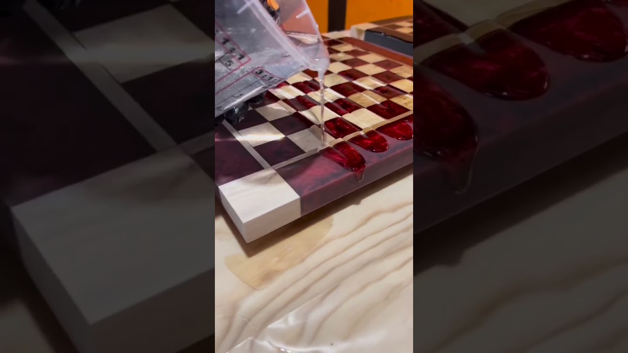 Red Lava Maple Wood Chess Board (With Border)