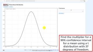 StatKey: t Multiplier for 99% Confidence Interval