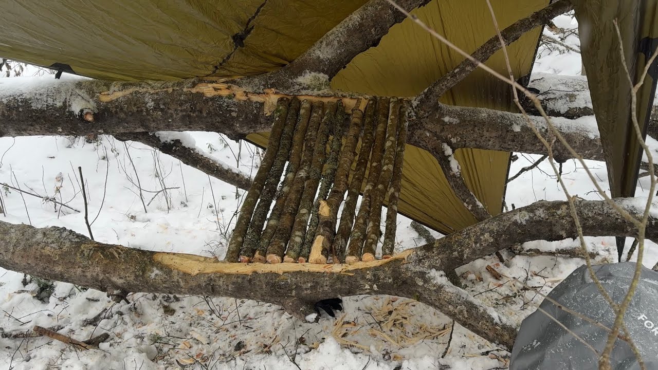 Surviving freezing temperatures, baltic winter, shashlik over the fire 