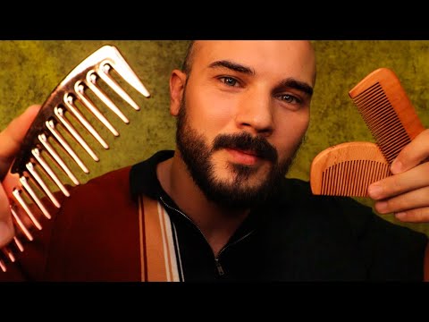 Most Relaxing ASMR 'Hair Combing' Face Treatment - Face Brushing (Male Personal Attention)