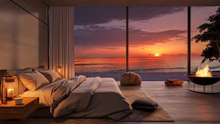 Elegant Seaside Jazz Harmony in Super Rich Hotel 4K with FIreplace. Enjoy Ideal Night Jazz Ambience