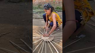 Hardworking Girl Making Bamboo Basket in Village #shorts