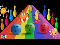 Bowling ball adventure for kids  fruits with bowling pins  learn fruits name colorful bowling pins