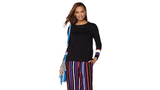 Vince Camuto Striped Cuff Combed Cotton Sweater