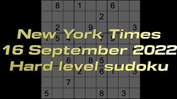 Sudoku solution – New York Times sudoku 16 September 2022 Hard level