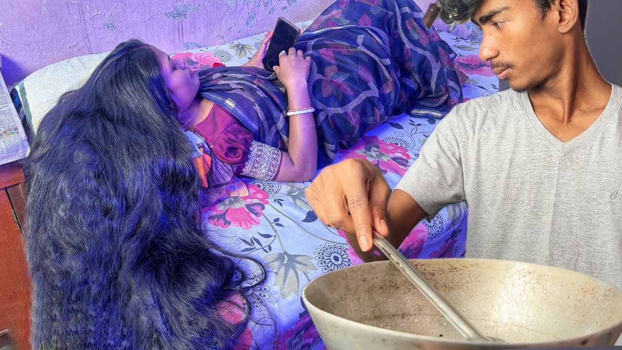 Bengali long hair play video || long hair play by servant || servant secretly play her long hair