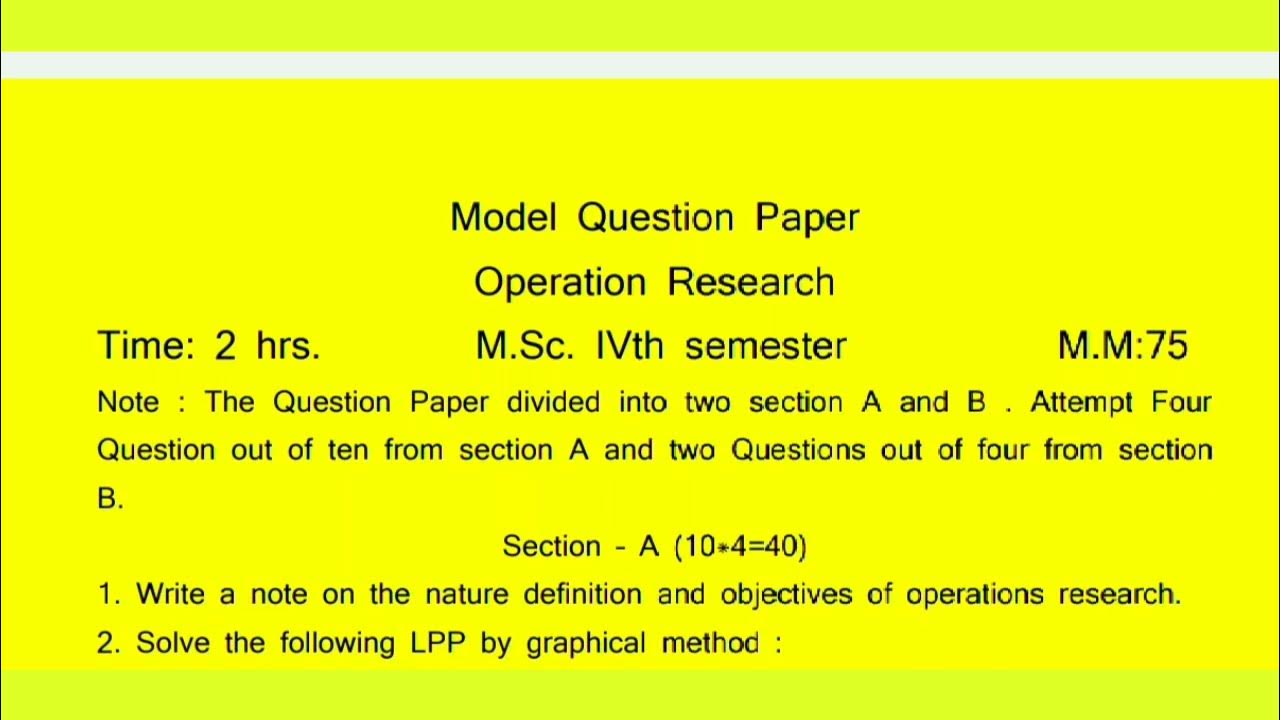 operation research question paper vtu
