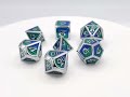 Old School 7 Piece DnD RPG Metal Dice Set: Dragon Scale - Blue & Green