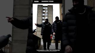 BBC Two style documentary footage of Mandem walking through the council estate in matching balacl...