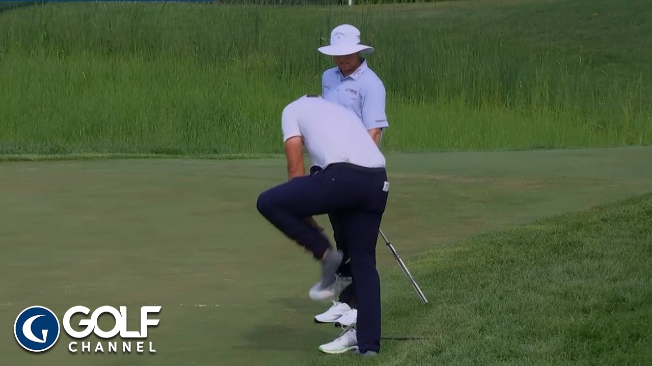 Lucas Glover Takes Off Shoes After Birdie to Avoid Spike Marks in Green | Golf Channel