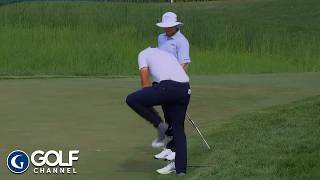 Lucas Glover Takes Off Shoes After Birdie to Avoid Spike Marks in Green | Golf Channel