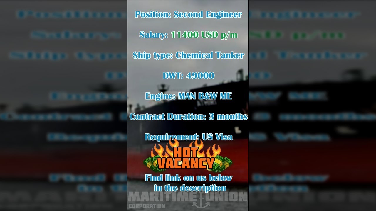 Second Engineer for Tanker with salary 11400 USD | Maritime Union 