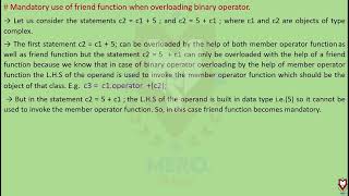 8. Mandatory Use of Friend Function When Overloading Binary Operator
