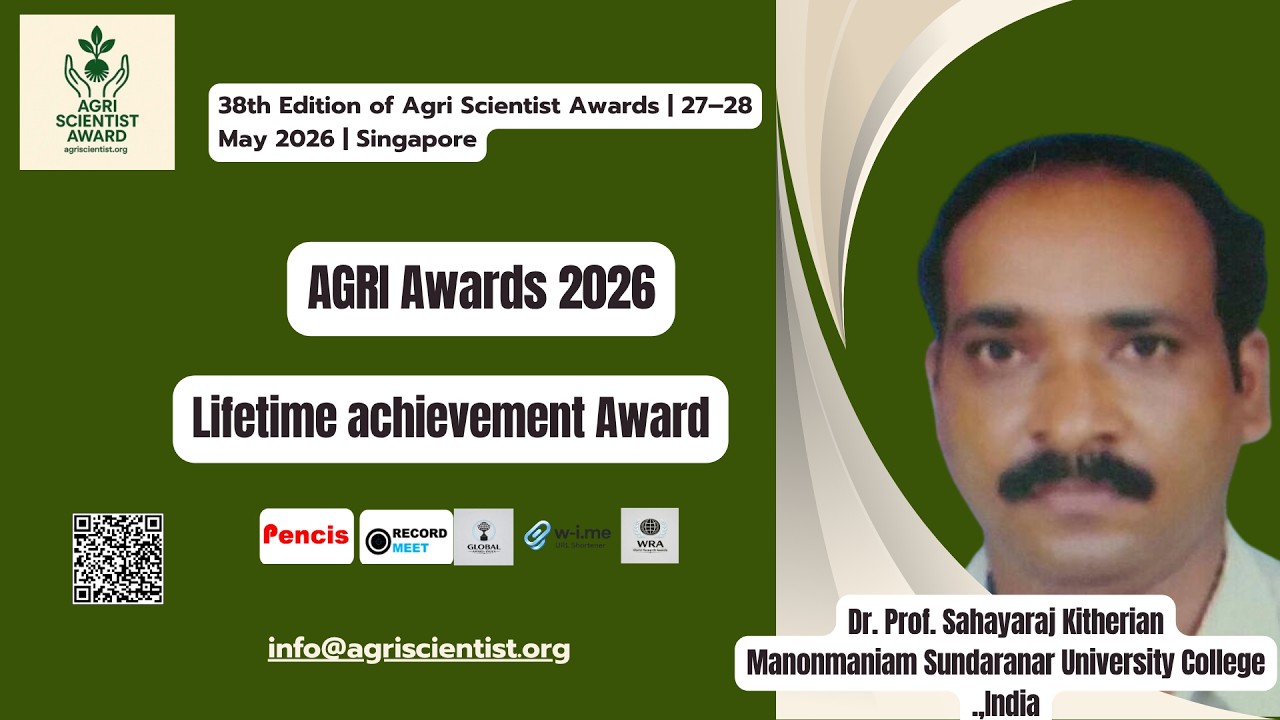 Dr. Prof. Sahayaraj Kitherian Receives Lifetime Achievement Award at Agri Scientist Awards 2026