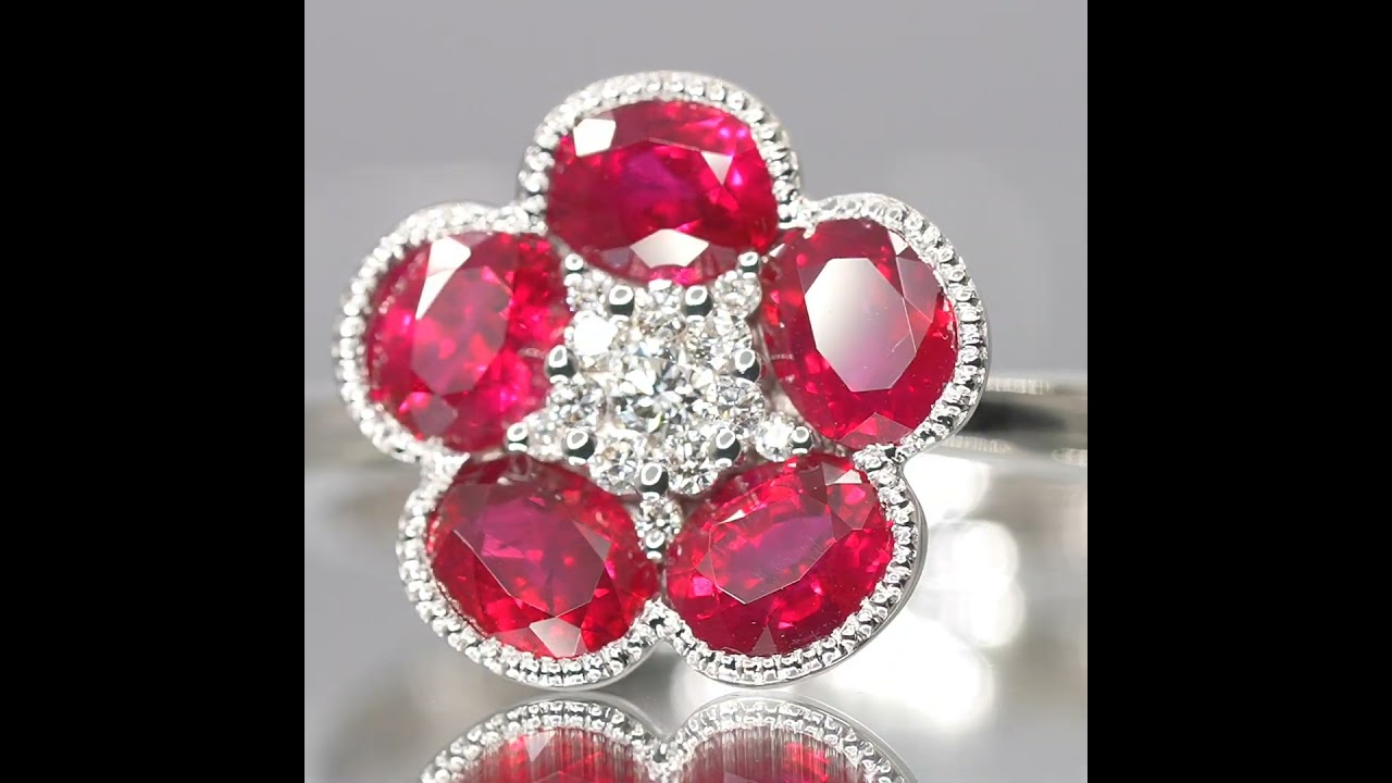 ルビー ダイヤモンド フラワーモチーフリング R 1.61ct D 0.10ct K18WG