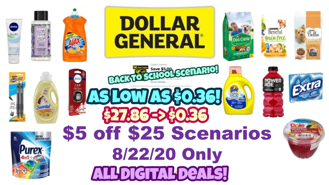 Dollar General 5 off 25 Scenarios 8/22/20! All Digital Deals! YouTube