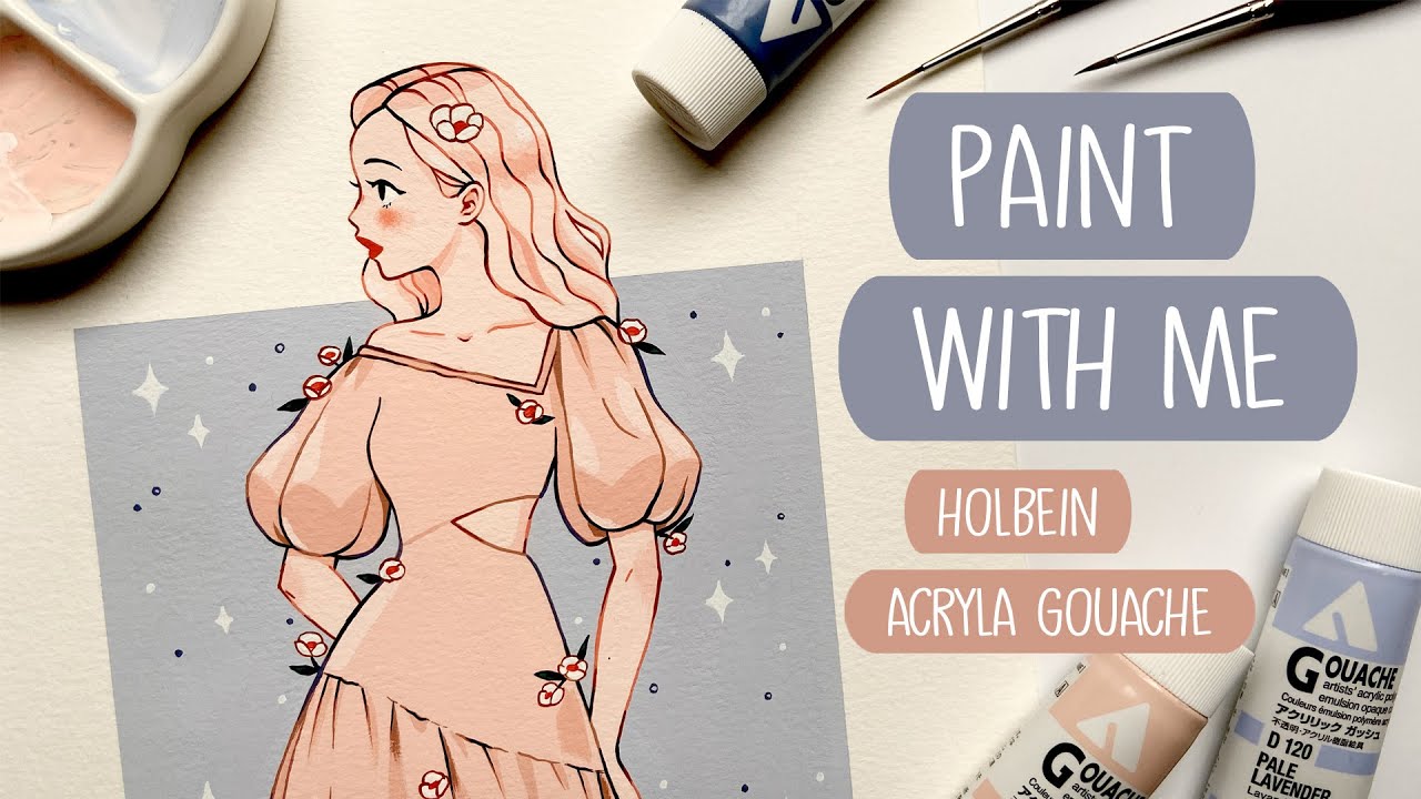 🌺 Relaxing Holbein Acryla Gouache Illustration Process 🌺 Paint with me ...