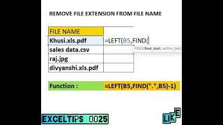How to Remove File Extension from file name. #excel #exceltips #exceltipsinhindi #exceltutorial
