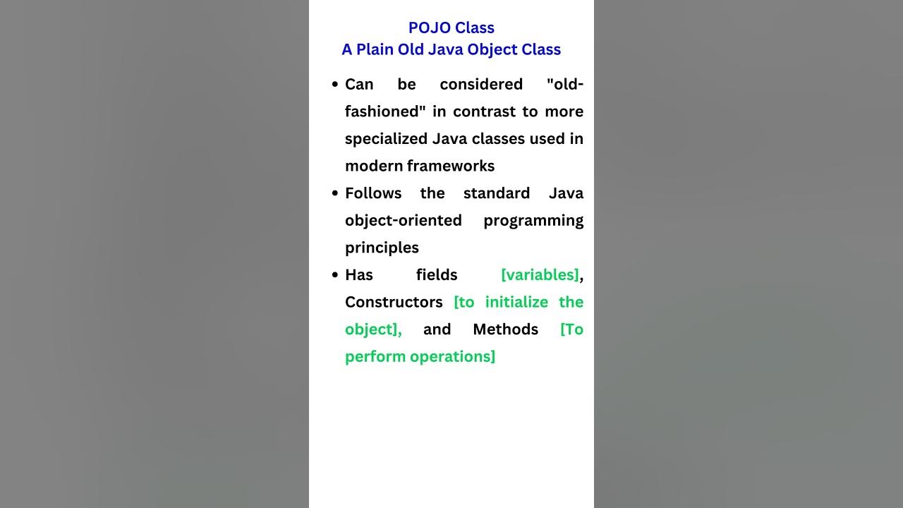 POJO Class - Plain Old Java Object Class || Java Interview Question ...