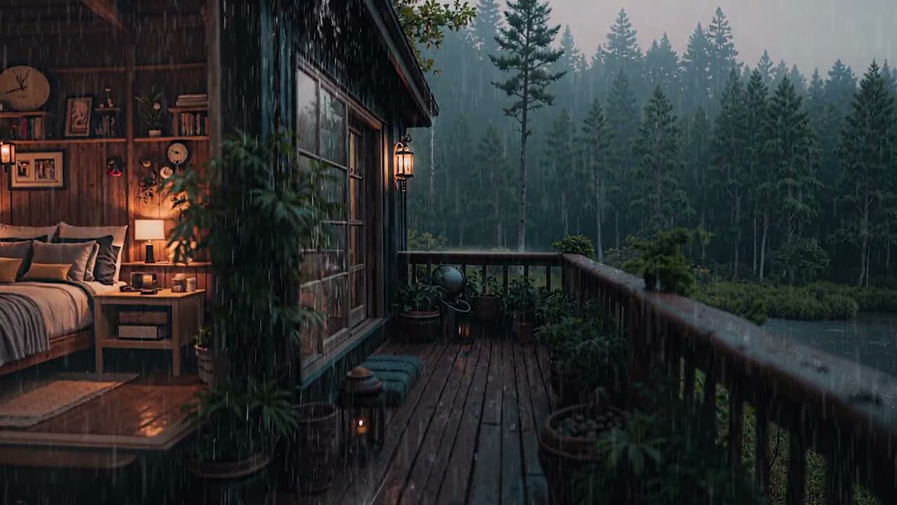 Gentle Forest Rain Falling on a Cozy Cabin 🌲 | Relax and Drift Into Deep Sleep
