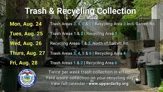 Week of August 24, 2026, Upper Darby Township Trash & Recycling Collection Schedule