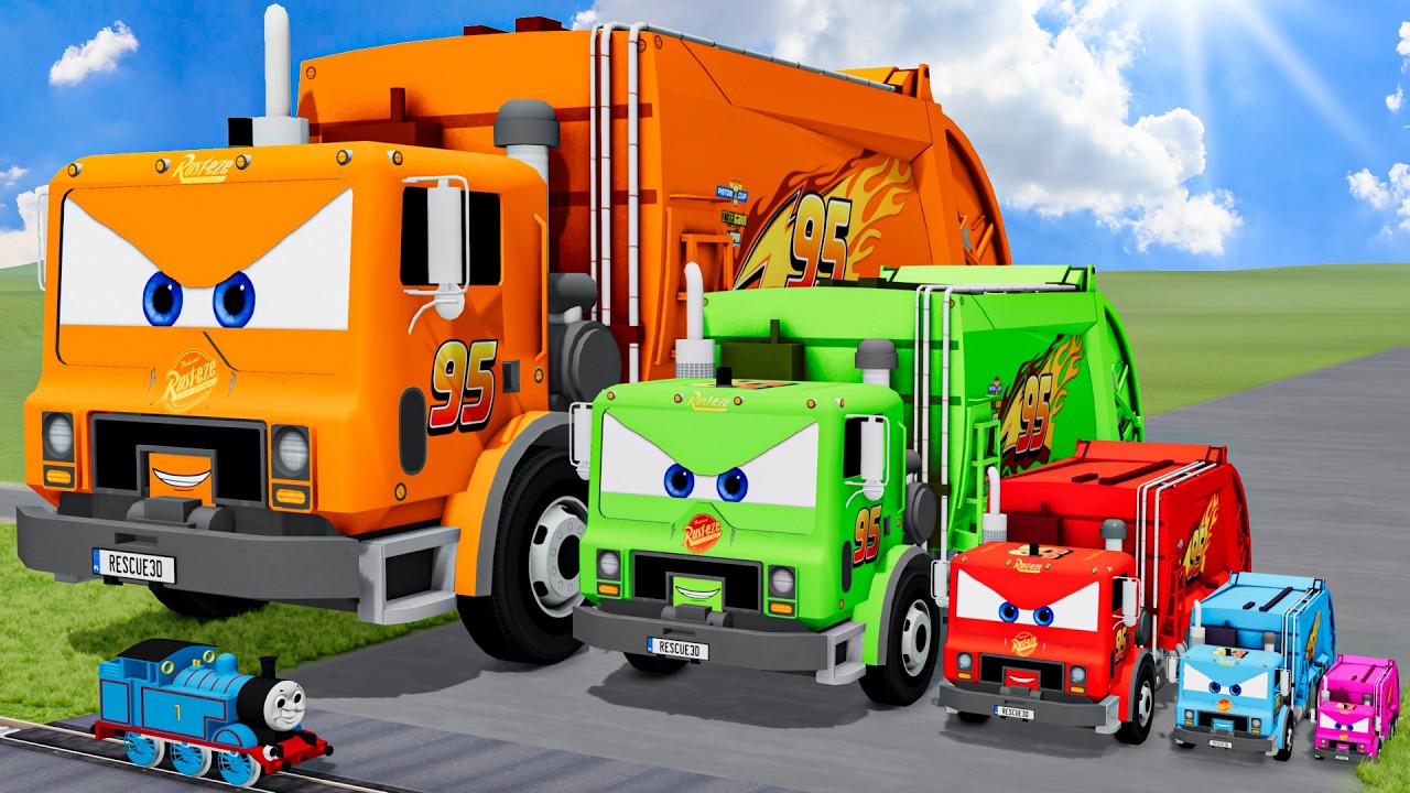 Obejrzyj Big & Small Colors Garbage Truck Lightning Mcqueen vs Train Thomas | BeamNG.Drive w YouTube Obejrzyj Big & Small Colors Garbage Truck Lightning Mcqueen vs Train Thomas | BeamNG.Drive w YouTube