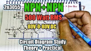 2n3055 Amplifier Circuit Modify For 80v-0-80v 500 Watt RMS Power @talenthunt123