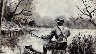 Beautiful painting of a scenery of fishing