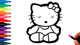 Hello Kitty Yoga Drawing and Coloring for Kids Toddlers - How to Draw Hello Kitty kidzaw