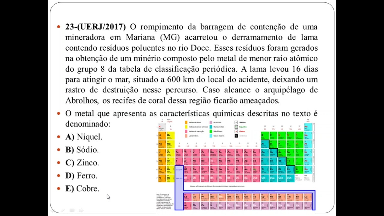 Química - Resoluções de Questões PARTE 02 - Tabela periódica - ENEM ...