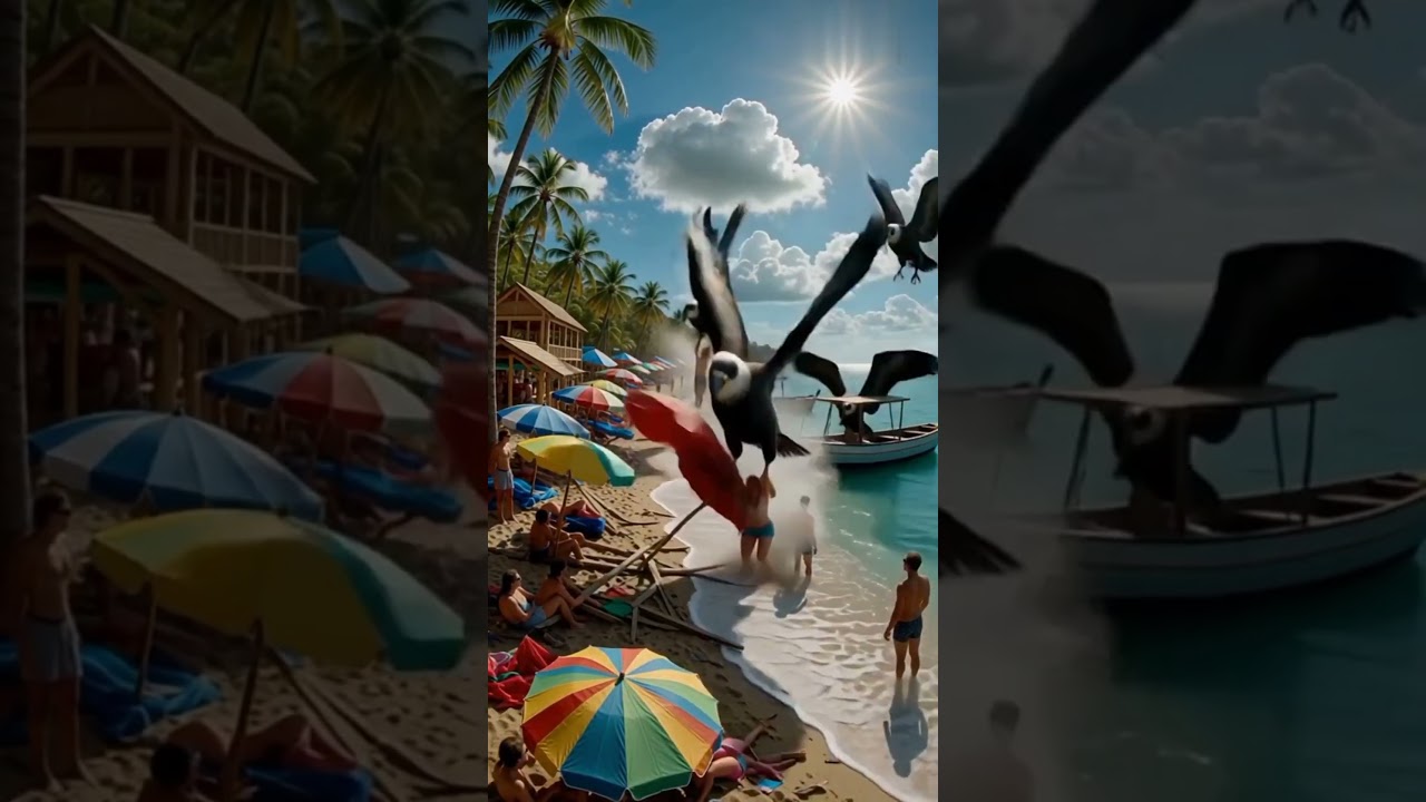 Giant Birds Attack Crowded Beach 🦅🌊